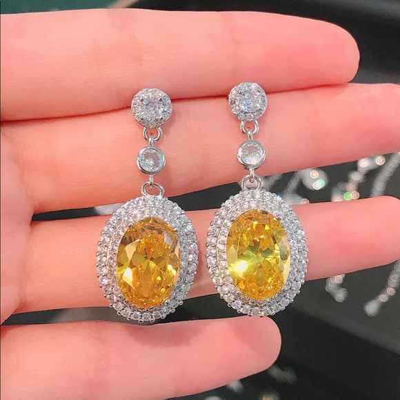 Dazzling Cubic Zirconia Dangle Earrings Yellow Available - Picture 1 of 6